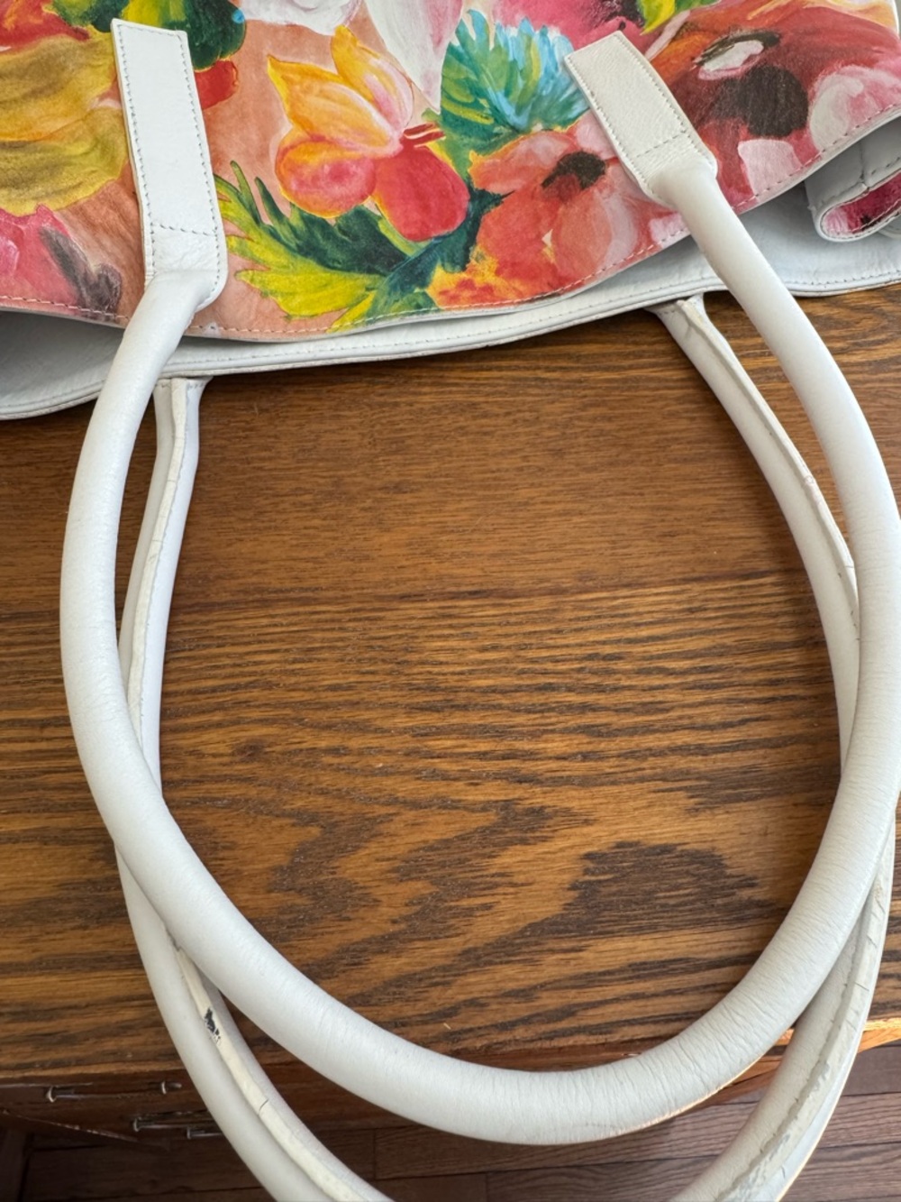 Hand-Painted Floral Italian Leather Tote Bag - Picture 4 of 8